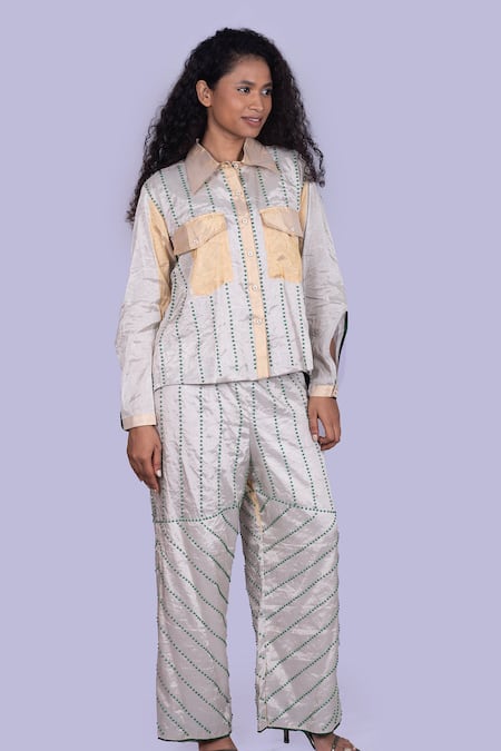 Jajobaa Gold & Silver Tissue Shirt Pant Set 