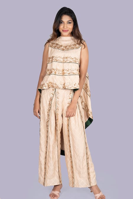 Jajobaa Golden Embroidered Top & Pant Set 