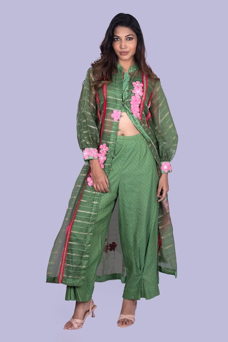 Jajobaa Embroidered Emerald Green Jacket & Pant Set 