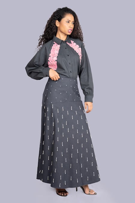 Jajobaa Denim Shirt & A Line Skirt Set 