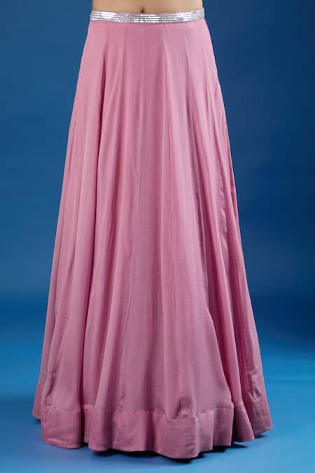 Buy_Samyukta Singhania_Pink Chinon Sequins, Embroidery V-neck Blouse And Skirt Set _Online_at_Aza_Fashions