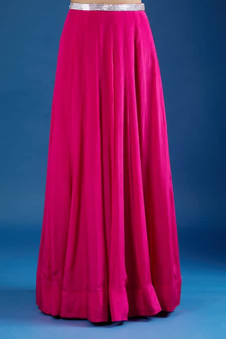 Buy_Samyukta Singhania_Pink Chinon Sequins, Embroidery V-neck Blouse And Skirt Set _Online_at_Aza_Fashions