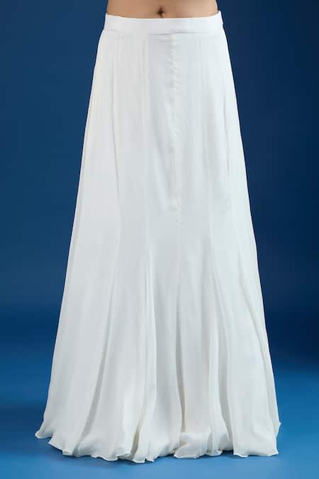 Buy_Samyukta Singhania_White Chinon Sequins Asymmetric Embroidered Blouse And Skirt Set _Online_at_Aza_Fashions