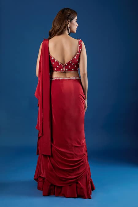 Samyukta Singhania Embroidered Blouse With Pre-Draped Saree 