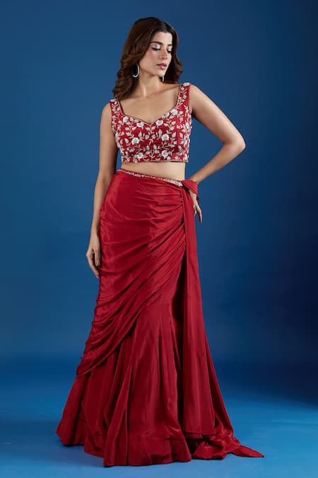 Samyukta Singhania Embroidered Blouse With Pre-Draped Saree 