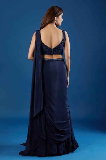 Samyukta Singhania Embroidered Blouse With Pre-Draped Saree 