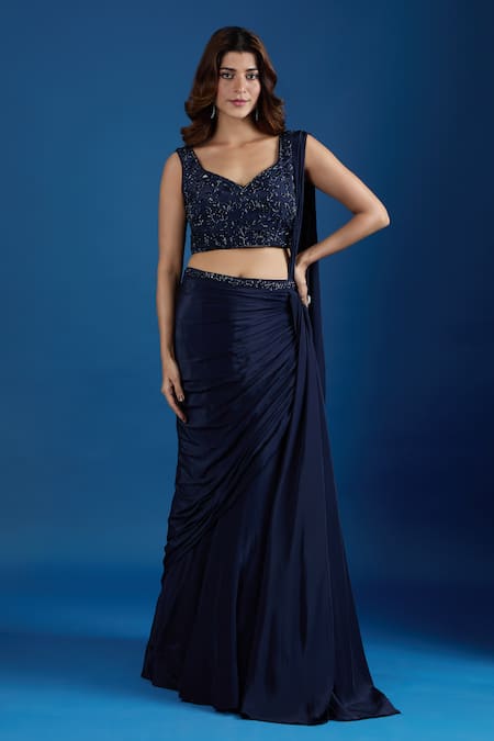 Samyukta Singhania Embroidered Blouse With Pre-Draped Saree 