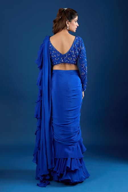 Samyukta Singhania Embroidered Blouse With Ruffled Pre-Draped Saree 