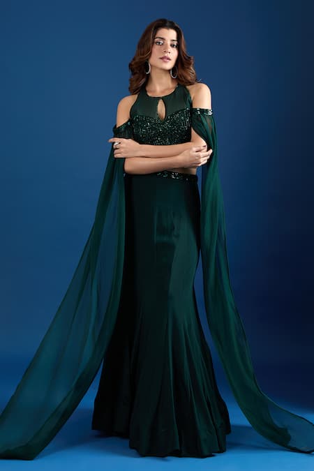 Buy Samyukta Singhania Green Chinon Sequins, Embroidery Keyhole Neck Blouse And Skirt Set Online at Aza Fashions Buy_Samyukta Singhania_Green Chinon Sequins, Embroidery Keyhole Neck Blouse And Skirt Set _Online_at_Aza_Fashions