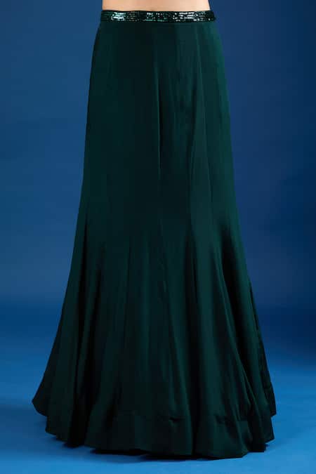 Samyukta Singhania Green Chinon Sequins, Embroidery Keyhole Neck Blouse And Skirt Set at Aza Fashions Samyukta Singhania_Green Chinon Sequins, Embroidery Keyhole Neck Blouse And Skirt Set _at_Aza_Fashions