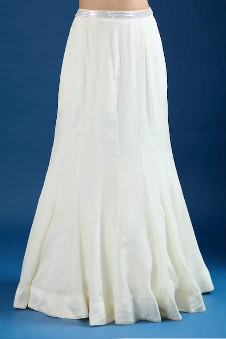 Buy_Samyukta Singhania_Ivory Chinon Embroidery Keyhole Neck Blouse And Skirt Set _Online_at_Aza_Fashions