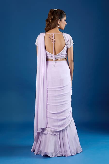 Samyukta Singhania Embroidered Blouse With Pre-Draped Saree 