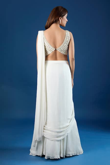 Samyukta Singhania Embroidered Blouse With Pre-Draped Saree 