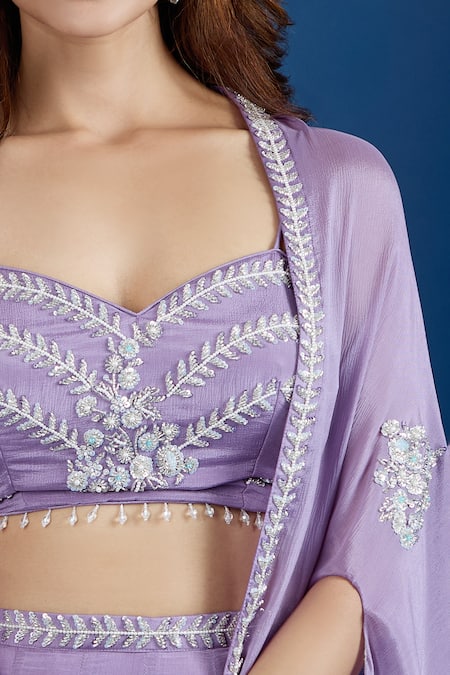 Buy Samyukta Singhania Lilac Chinon Sequins, Embroidery Open , Sweetheart Cape And Skirt Set Online at Aza Fashions Buy_Samyukta Singhania_Lilac Chinon Sequins, Embroidery Open , Sweetheart Cape And Skirt Set _Online_at_Aza_Fashions