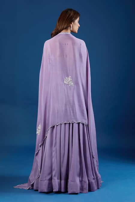 Samyukta Singhania Lilac Chinon Sequins, Embroidery Open , Sweetheart Cape And Skirt Set Online at Aza Fashions Samyukta Singhania_Lilac Chinon Sequins, Embroidery Open , Sweetheart Cape And Skirt Set _Online_at_Aza_Fashions