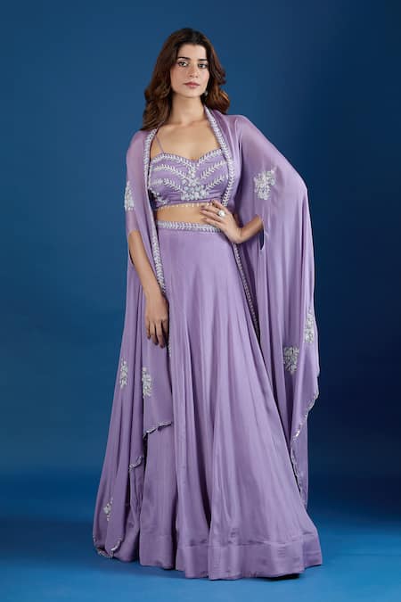 Samyukta Singhania Lilac Chinon Sequins, Embroidery Open , Sweetheart Cape And Skirt Set