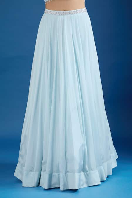 Buy_Samyukta Singhania_Blue Chinon Embroidery, Sequins Sweetheart , Open Cape And Skirt Set _Online_at_Aza_Fashions