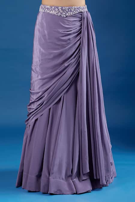 Shop_Samyukta Singhania_Purple Chinon Sequins, Embroidery Halter Neck Blouse And Skirt Set _Online_at_Aza_Fashions