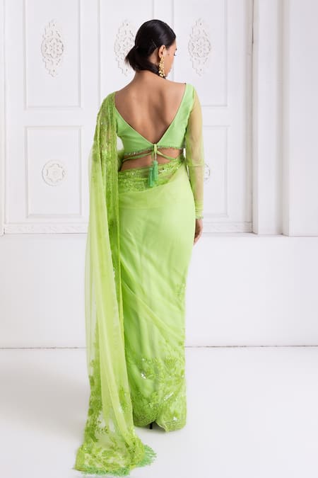 Premya By Manishii Hand Embroidered Saree With Blouse 