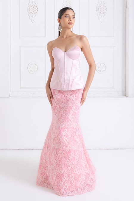 Buy Premya By Manishii Pink Lace, Satin Embroidery Sweetheart Neck Corset With Skirt Online at Aza Fashions Buy_Premya By Manishii_Pink Lace, Satin Embroidery Sweetheart Neck Corset With Skirt _Online_at_Aza_Fashions
