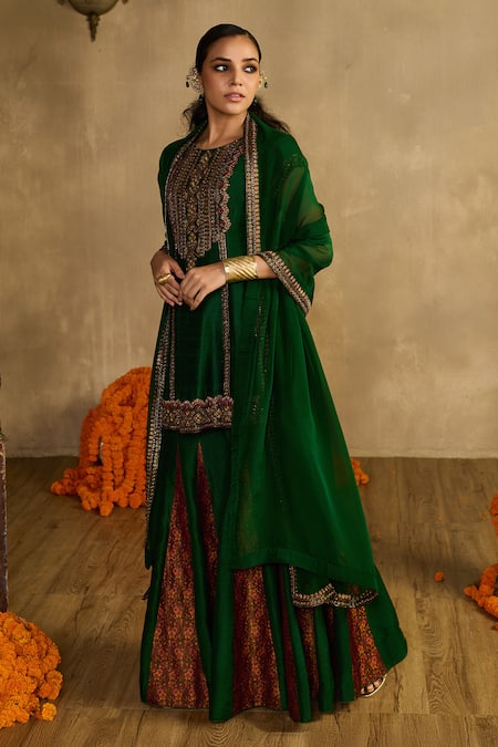 Reeti Arneja - Theklub Green Handloom Cotton, Silk, Organza Embroidery Forest Paan Patola Gharara Set Online at Aza Fashions Reeti Arneja - Theklub_Green Handloom Cotton, Silk, Organza Embroidery Forest Paan Patola Gharara Set _Online_at_Aza_Fashions