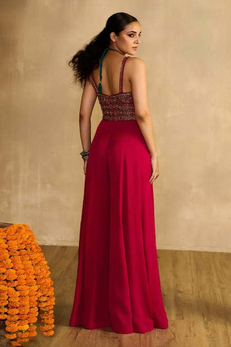 Reeti Arneja - Theklub Rani Pink Embroidered Jumpsuit With Cape 