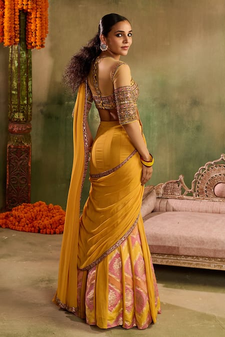 Reeti Arneja - Theklub Haldi Yellow Genda Glory Lehenga Set 