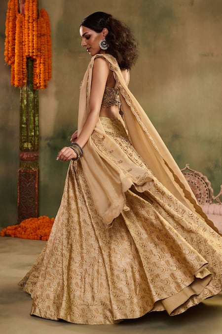 Reeti Arneja - Theklub Tassel Tara Textured Beige Lehenga Set 