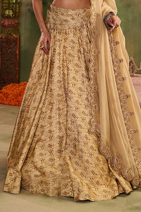 Shop_Reeti Arneja - Theklub_Beige Silk, Georgette Zari, Embroidery, Beads, Tara Textured Lehenga Set _Online_at_Aza_Fashions