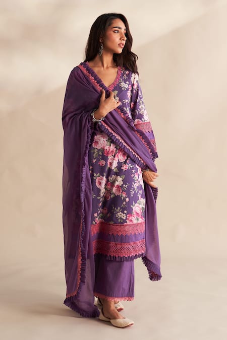 Buy Roze Purple Cambric, Cotton, Kota Doria V-neck Raisha Kurta Set Online at Aza Fashions Buy_Roze_Purple Cambric, Cotton, Kota Doria V-neck Raisha Kurta Set _Online_at_Aza_Fashions