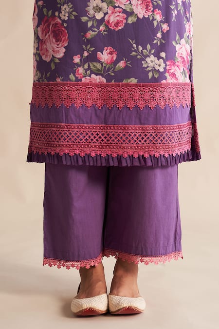 Buy Roze Purple Cambric, Cotton, Kota Doria V-neck Raisha Kurta Set Buy_Roze_Purple Cambric, Cotton, Kota Doria V-neck Raisha Kurta Set