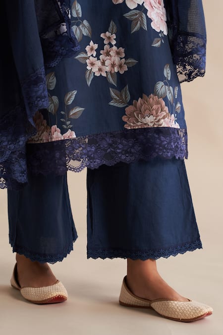 Buy Roze Blue Cambric, Cotton, Kota Doria Lace, Embroidery V-neck Hania Printed Kurta Set Online at Aza Fashions Buy_Roze_Blue Cambric, Cotton, Kota Doria Lace, Embroidery V-neck Hania Printed Kurta Set _Online_at_Aza_Fashions