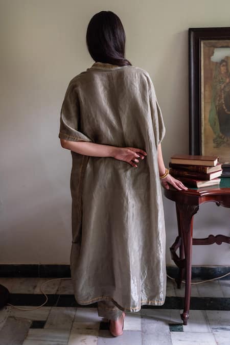 Shorshe Clothing Richa Handwoven Tissue Kaftan With Pant 