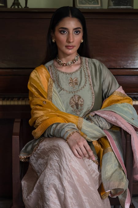 Shorshe Clothing_Multi Color Tissue Block Dupatta _Online_at_Aza_Fashions