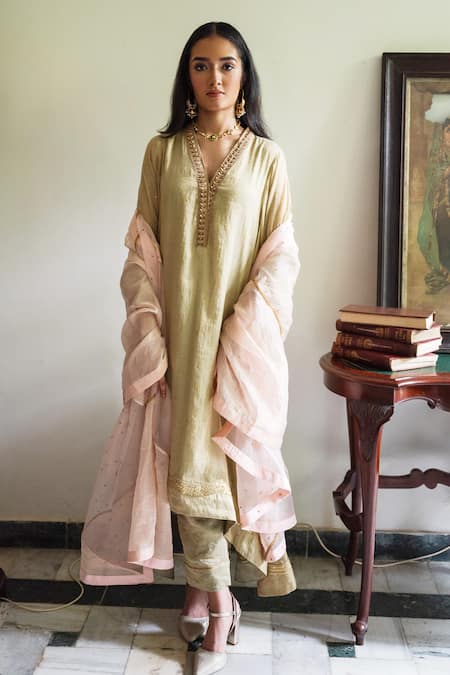 Shorshe Clothing Pink Organza Gota Patti, Embroidery Nur Jahan Dupatta