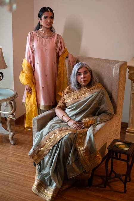 Shorshe Clothing_Green Tissue Gota Patti, Lace Embellished Saree _Online_at_Aza_Fashions