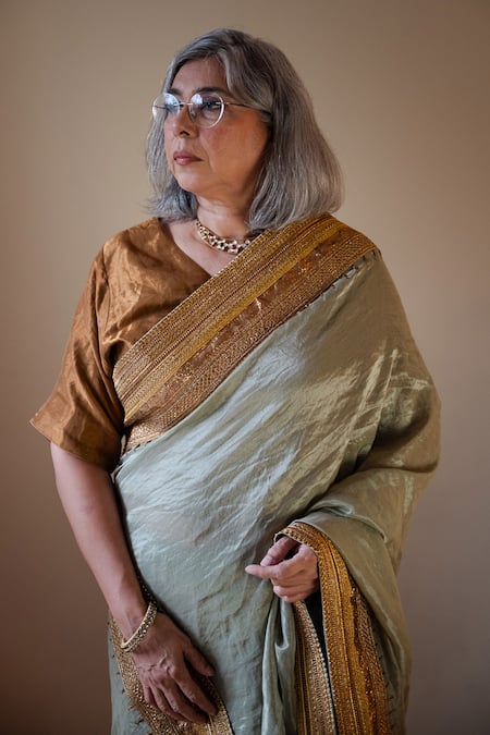 Buy_Shorshe Clothing_Green Tissue Gota Patti, Lace Embellished Saree _Online_at_Aza_Fashions