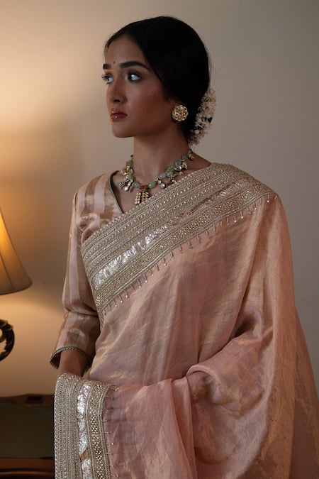 Shop_Shorshe Clothing_Pink Tissue Gota Patti, Lace Embellished Saree _Online_at_Aza_Fashions