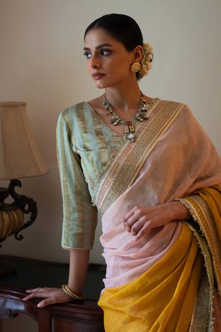 Shorshe Clothing_Pink Gota Patti Shalimar Bagh Saree _Online_at_Aza_Fashions