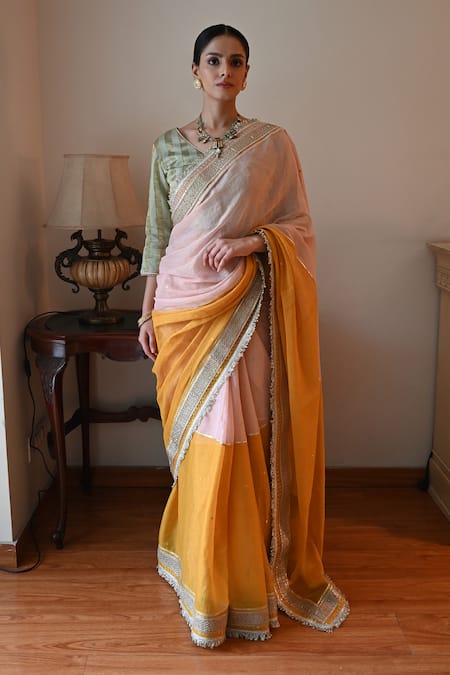 Shorshe Clothing Pink Gota Patti Shalimar Bagh Saree 