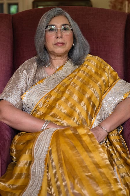 Buy_Shorshe Clothing_Yellow Chanderi Gota Patti Nursat Stripe Pattern Saree _Online_at_Aza_Fashions