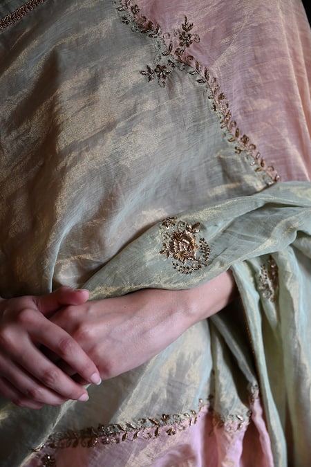 Shorshe Clothing_Pink Zari Hand Embroidered Saree _at_Aza_Fashions