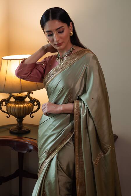 Shorshe Clothing Green Modal, Silk Zari Ashok Embroidered Saree Online at Aza Fashions Shorshe Clothing_Green Modal, Silk Zari Ashok Embroidered Saree _Online_at_Aza_Fashions