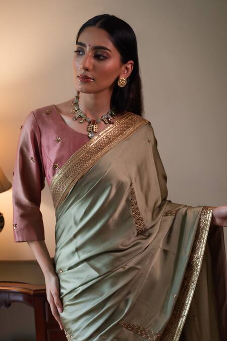 Buy Shorshe Clothing Green Modal, Silk Zari Ashok Embroidered Saree Online at Aza Fashions Buy_Shorshe Clothing_Green Modal, Silk Zari Ashok Embroidered Saree _Online_at_Aza_Fashions