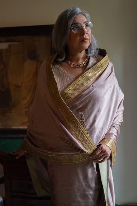 Shorshe Clothing_Pink Net Sequins V-neck Jhilmil Embroidered Blouse _Online_at_Aza_Fashions