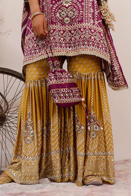 Buy_Surkh Syahi_Purple Crepe Mirrors, Foil Printing, Embroidery Split Son Chidhaiya Kaftan Set _Online_at_Aza_Fashions