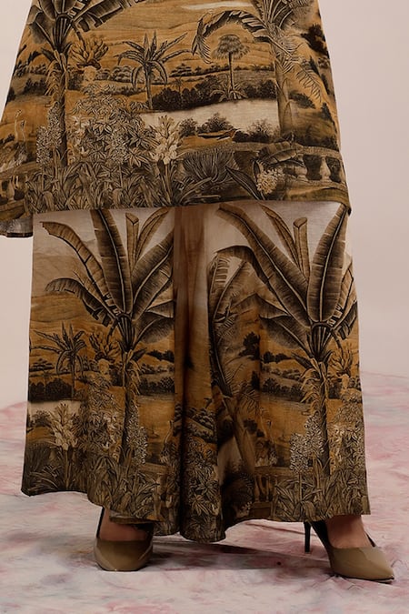 Shop_Surkh Syahi_Off White Linen Beads Collared Vanya Tunic Palazzo Set _Online_at_Aza_Fashions