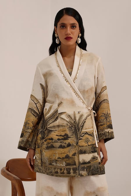 Surkh Syahi Off White Linen Round Neck Vanya Blazer Palazzo Set Online at Aza Fashions Surkh Syahi_Off White Linen Round Neck Vanya Blazer Palazzo Set _Online_at_Aza_Fashions