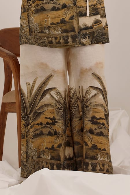 Buy Surkh Syahi Off White Linen Round Neck Vanya Blazer Palazzo Set Online at Aza Fashions Buy_Surkh Syahi_Off White Linen Round Neck Vanya Blazer Palazzo Set _Online_at_Aza_Fashions