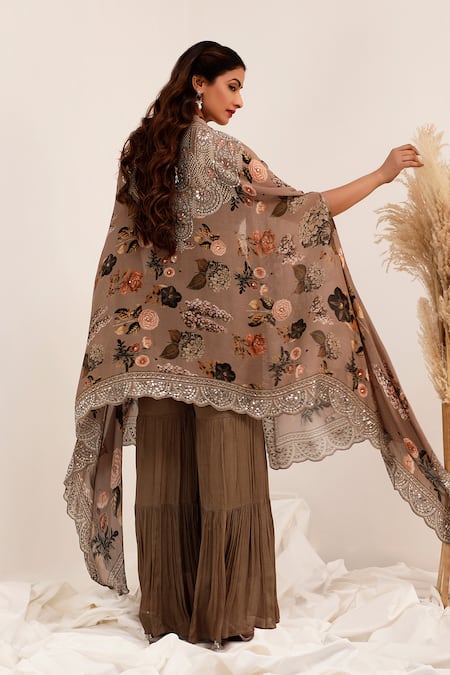 Surkh Syahi Aaina Cape Set 